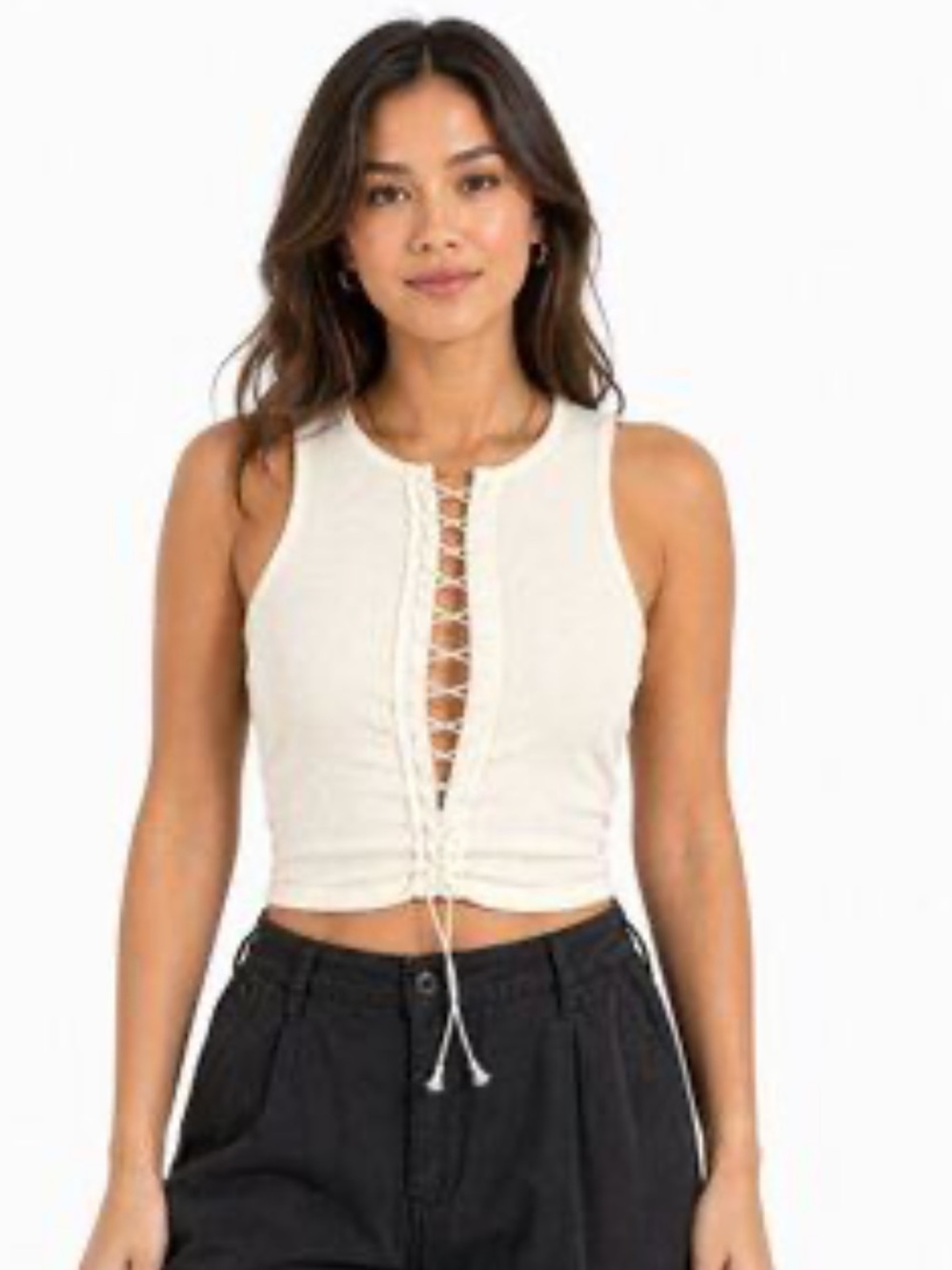 NWT WHITE joah brown lace up crop tank